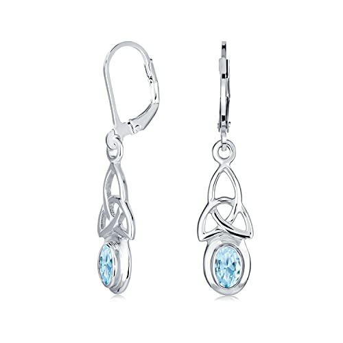 Irischer Liebesknoten Oval Lünette Set Halbedelstein Blau Topas baumeln keltische Knoten Ohrringe für Frauen Teenager .925 Sterling Silber Hebel Rücken von Bling Jewelry