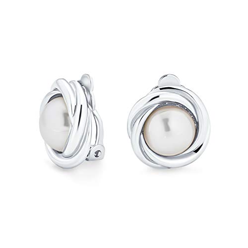 Kabelrand Set Dome Weiße Simulierte Perlen Clip On Ohrringe Für Frauen Ohne Durchstochene Ohren Versilbert von Bling Jewelry