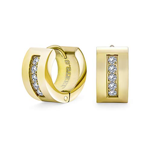 Kanal Set Cubic Zirconia Cz Wide Fashion K-Pop Hoop Huggie Ohrringe Für Männer Für Frauen Gold Vergoldet Edelstahl von Bling Jewelry