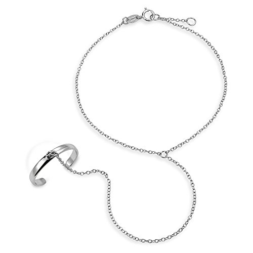 Bling Jewelry Trendy Zartes Handkette Tänzerin Sklaven Armband Für Frauen Und Ring .925 Sterling Silber Einstellbar von Bling Jewelry