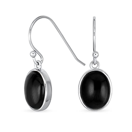 Klassische Elegante Schwarze Onyx Lünette Mit Ovalen Cabochon Edelstein Tropfenohrringen Für Frauen 925 Sterling Silberdraht Fischhaken von Bling Jewelry