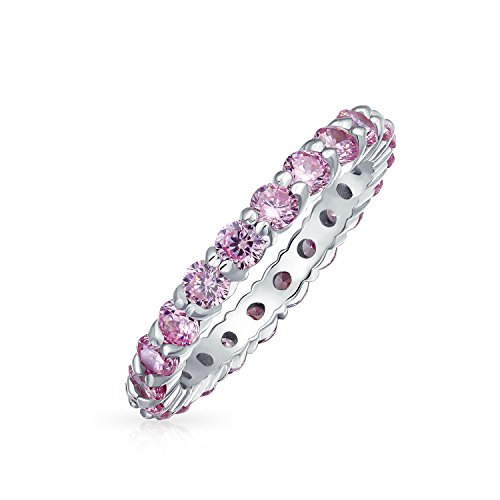 Bling Jewelry Klassische Einfache Cubic Zirconia Rosa Weiß Abwechselnd Stapelbar Cz Eternity Band Ring Für Frauen Simuliert Rosa Topas .925 Sterling Silber Oktober Geburtsmonat von Bling Jewelry