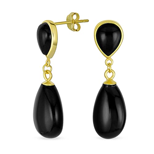 Klassische Einfache Edelstein Baumeln Zartes Double Träne Echt Black Onyx Tropfen Ohrringe Für Frauen 14K Gelbgold Overlay .925 Sterling Silber von Bling Jewelry