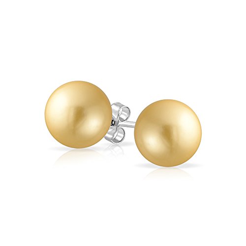 Klassische Einfache Elegante Leichte Goldene Gelbe Imitationsperlen Kugelohrringe Für Frauen Und Jugendliche .925 Sterling Silber 10MM von Bling Jewelry