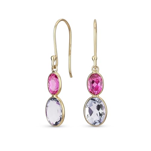 Klassische Elegante Echte 10K Gold Facettierte Briolette Edelsteine Mit Doppelt Ovalem Amethyst Und Pinkem Saphir In Einer Zargenfassung Hängende Ohrringe Für Frauen Mit Draht Fischhaken von Bling Jewelry