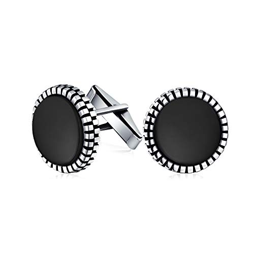 Klassische Feierliche Geometrische Geschwärzt Muster Rand Runde Kreis Echte Schwarze Onyx Hemd Manschettenknöpfe Männer Bräutigam Kugel Scharnier .925 Sterling Silber von Bling Jewelry