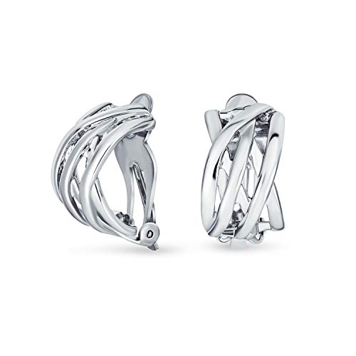 Klassische Offene Criss Cross Twist Draht Keltische Knoten Weben Breite Halb Hoop Clip On Ohrringe Für Frauen Nicht Gepiercte Ohren Versilbertes Messing von Bling Jewelry