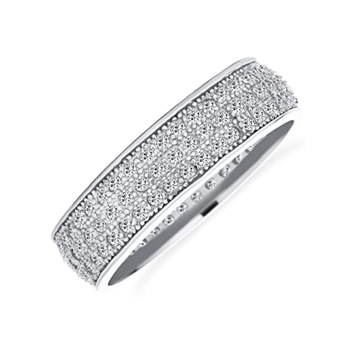 Klassischer Traditioneller Brautring Mit 3 Reihen Aus Mikropavee Cubic Zirkonia Cz Zum Jahrestag Zur Ewigkeit Und Zur Hochzeit Für Frauen .925 Sterling Silber Rhodium 5 MM Breit von Bling Jewelry