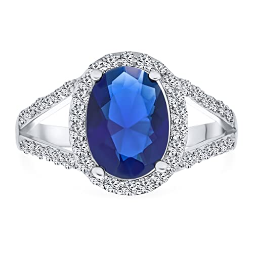 Klassischen Traditionellen 10Ct Aaa CZ Brilliant Simulated Royal Blue Sapphire Cut Halo Statement Oval Solitaire Verlobungsring Für Frauen Mit Split Shank Thin Band Silber Beschichtet Anpassbar von Bling Jewelry