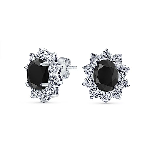 Klassische Vintage Stil Krone 1.Aaa CZ Halo Oval Schwarze Zirkonia Ohrstecker Für Frauen Simulierter Onyx Versilbertes Messing von Bling Jewelry