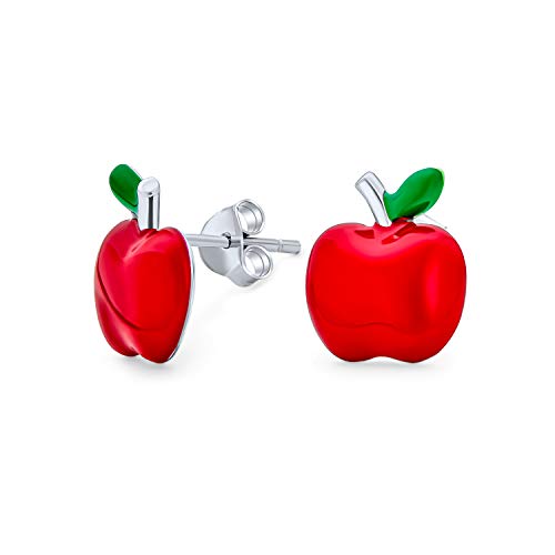 Kleine Lehrerliebling Rote Emaille Lebensmittel Obst Apfel Ohrstecker Für Frauen Teenager .925 Sterling Silber von Bling Jewelry