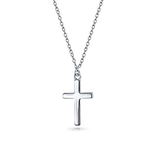 Bling Jewelry Zartes Zierliches Kleines Flaches Einfaches Religiöses Kreuzanhänger Halskette Für Frauen Und Jugendliche Poliertes .925 Sterling Silber von Bling Jewelry
