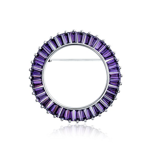 Kreis Des Lebens Baguette Schliff CZ Lila Rundes Design Schal Brosche Anstecknadel Für Frauen Simulierter Amethyst Kubikzirkonia Versilbert Mittlere Größe 1,5 Durchmesser von Bling Jewelry