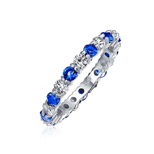 Bling Jewelry Kubikzirkonia Blau Weiß Wechselnder Stapelbarer CZ Ewigkeitsring Simulierter Saphir Sterlingsilber Februar Monat von Bling Jewelry
