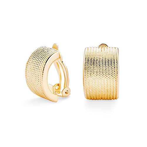 Lässige Gedrehte Gerillte Kabelseil Streifen Breite Halbcreolen Clip On Ohrringe Für Frauen Nicht Durchbohrte Ohren Goldfarben Plattiert von Bling Jewelry