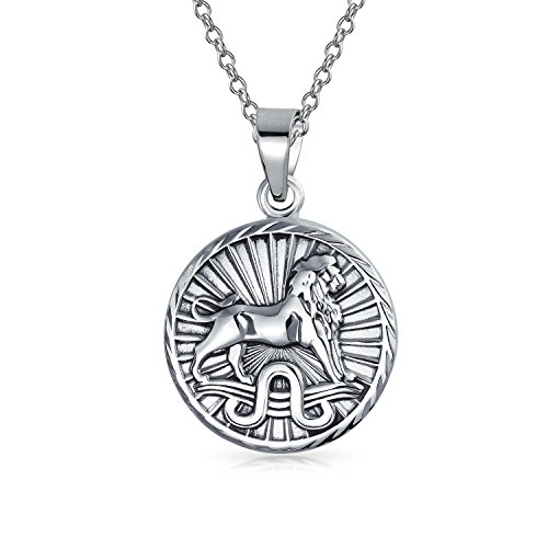 Bling Jewelry Löwe Sternzeichen Astrologie Horoskop Runde Medaillon Anhänger Für Männer Frauen Halskette Antikisiert Sterling Silber von Bling Jewelry