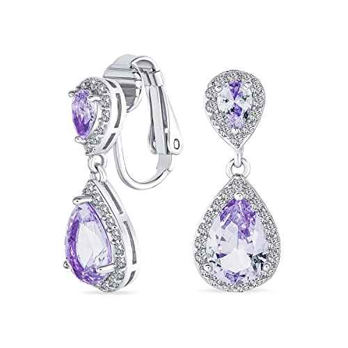 Lila Lavendel Tropfen CZ Halo Abschlussball Tropfen Statement Kron Clip Auf Ohrringe Simulierte Amethyst Cubic Zirconia Silber Vergoldet Messing von Bling Jewelry