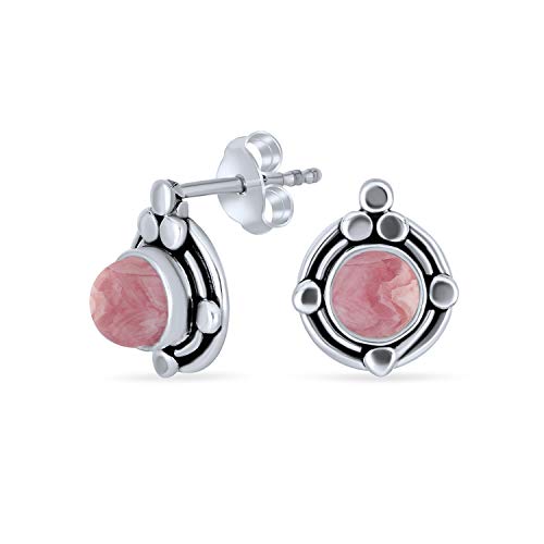 Lünette Set Rosa Rhodochrosit Edelstein Verziert Runde Ohrstecker Für Frauen Für Jugendliche .925 Sterling Silber Juni Geburtsstein von Bling Jewelry