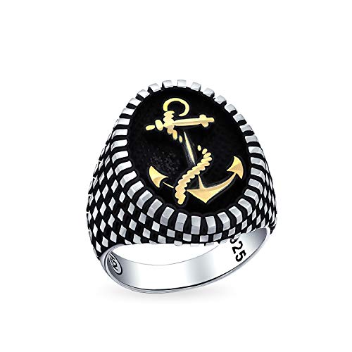 Männer Große Ovale Signet Nautischen Seil Boot Anker Ring Für Männer Schachbrett Zwei Ton Schwarz Gold-Ton Patina .925 Sterling Silber Hergestellt In Turkey Männer Große Ovale Signet Nautischen Seil Boot Anker Ring Für Männer Schachbrett Zwei Ton Schwarz Gold-Ton Patina .925 Sterling Silber Hergestellt In Turkey von Bling Jewelry