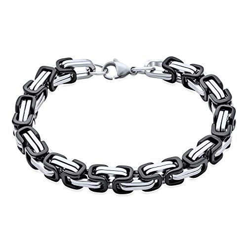 Mechaniker Byzantinischer Goth Punk Rocker Urbaner Biker Schmuck Flexibles Schweres Doppeltes Glied Männer Jugendliche Armband Silberfarben Schwarz Ip Beschichtet Zweifarbig Edelstahl 8,5 Zoll von Bling Jewelry