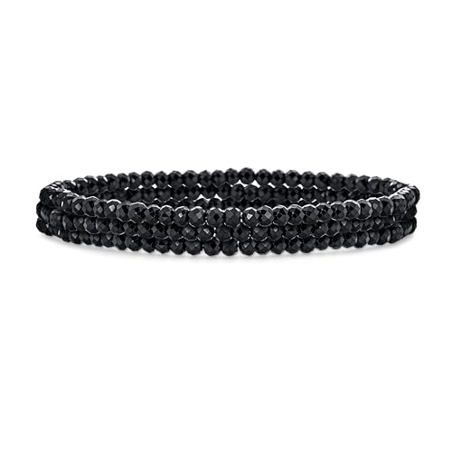 Mini Dainty Winzige Petite Seed Caviar Bead Stacking Round Faceted Genuine Natural Gemstone Black Spinel Ball Stackable Strand Stretch Armband Für Frauen Teen Stackable Set Von 3 Stränge Einstellbar von Bling Jewelry