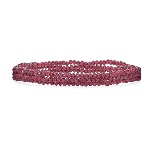 Mini Dainty Winzige Petite Seed Caviar Bead Stacking Round Faceted Genuine Natural Gemstone Red Garnet Ball Stackable Strand Stretch Armband Für Frauen Teen Stackable Set Von 3 Stränge Einstellbar von Bling Jewelry