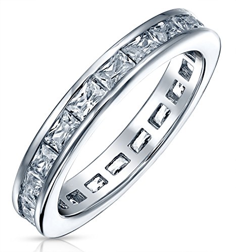 Bling Jewelry Minimalistischer Dünner Pave Runder Baguette Stapelbarer Ewigkeits-Jahrestags-Ehering für Frauen .925 Sterlingsilber 2MM von Bling Jewelry