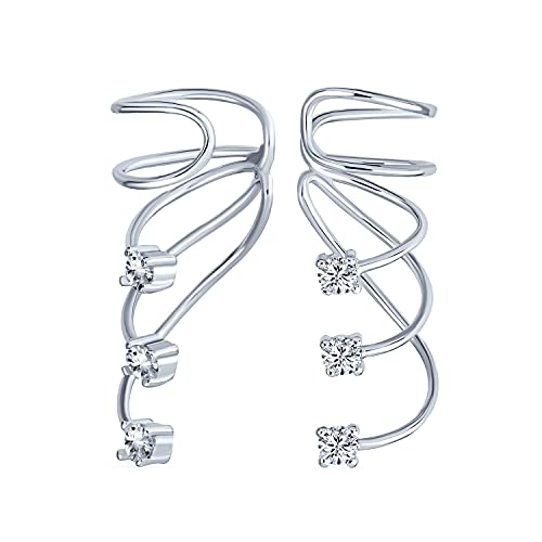 Dreifach Spiral CZ Gebogene Kletterer Draht Cubic Zirkonia Knorpel Ohrmanschette Stift Ohrring Für Frauen Teenager .925 Sterling Silber von Bling Jewelry