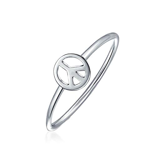 Minimalistisches Einfaches .925 Sterling Silber Schlagring 1Mm Band Stapelbarer Peace Sign Ring Für Teenager Für Freundin von Bling Jewelry