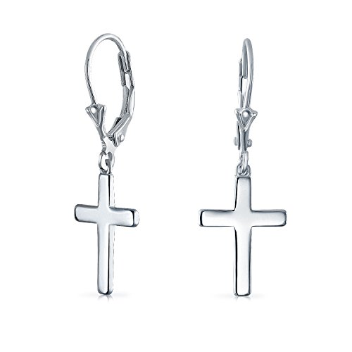 Minimalistische Einfache Kleine Religiöse Anhänger Kreuz Ohrringe Für Frauen Teenager Sicherer Bügelverschluss .925 Sterlingsilber von Bling Jewelry