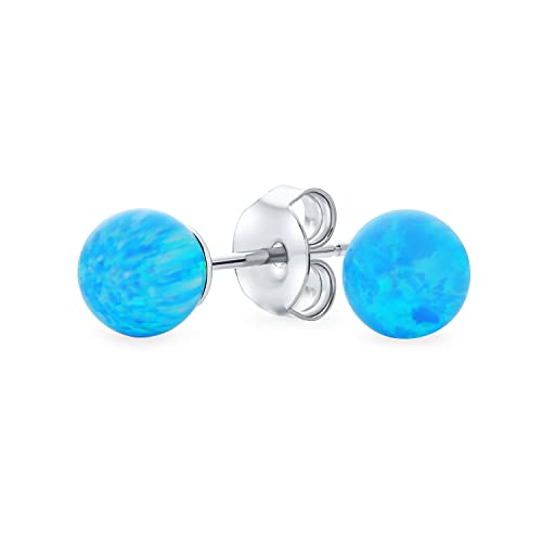 Minimalistische Einfache Runde Perlen Ohrringe Aus Opalisierendem Hellblauem Opal Für Frauen Oktober Geburtsstein 6MM von Bling Jewelry