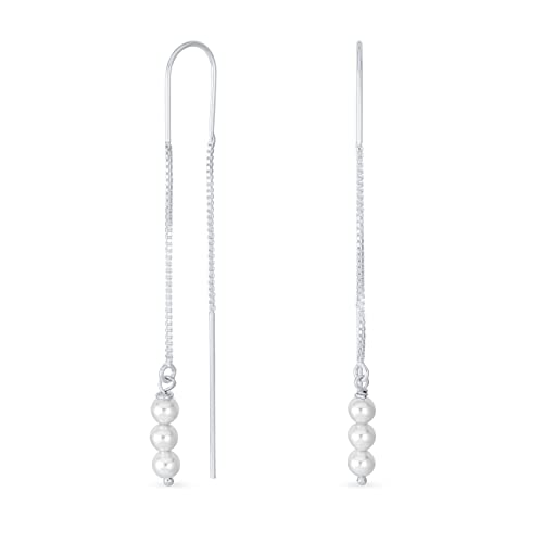 Minimalistische Eleganz Langer Draht Haken Einfache Drei Simulierte Weiße Perle Einfädeln Ohrringe Für Frauen Teenager .925 Sterling Silber U Haken Stabilisator von Bling Jewelry