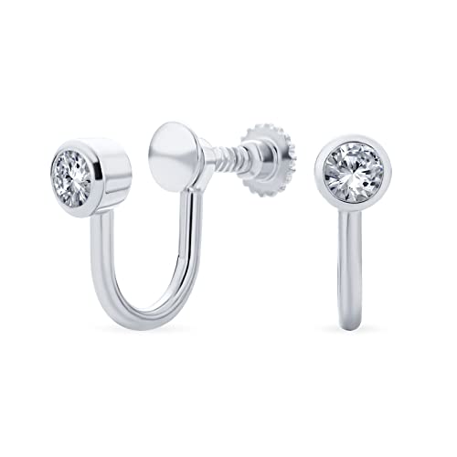 Minimalistische Geometrische Runde Solitär Lünette Cubic Zirconia Cz Schraube Zurück Clip Auf Ohrstecker Für Frauen Sterling Silber von Bling Jewelry