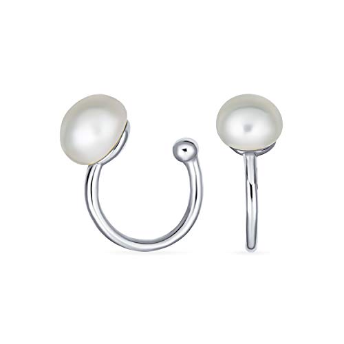Minimalistische Spirale Draht 2 Weiße Süßwasser-Zuchtperle Knorpel Ohr Manschette Ohrringe Für Frauen .925 Sterling Silber von Bling Jewelry