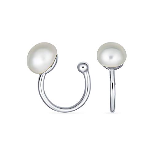 Minimalistische Spiral-Draht 2 Weiße Süßwasser-Zuchtperlen Knorpel-Ohrklemme Ohrringe Für Damen .925 Sterlingsilber von Bling Jewelry