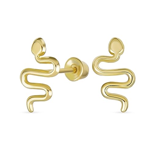 Minimalistische Winzige Mini Garten Reptil Schlange Ohrringe Für Frauen Jugendlich Echt 14K Gelbgold Sicherheitskupplung Zurückschrauben von Bling Jewelry