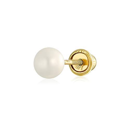 Minimalistischer Kleiner Einfacher 4Mm Weißer Süßwasser-Zuchtperle Echter 14K Gold Ohrstecker Knorpel 1 Stück Ohrring Für Frauen Teen Schraube Zurück Juni Geburtsstein von Bling Jewelry