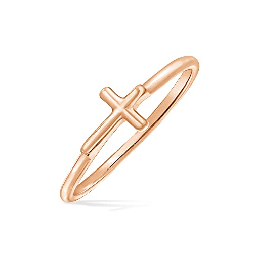 Minimalistischer, Einfacher, Dünner, Stapelbarer, Religiöser, Seitlich Gekreuzter Ring Mit 1Mm Band Für Teenager, Gelb, 14K Gold, 925Er Sterling Silber von Bling Jewelry