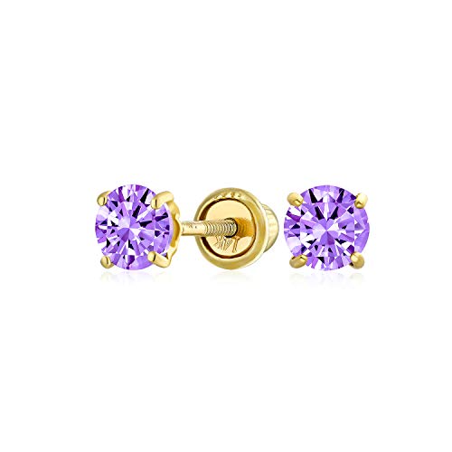 Minimalistischer Cubic Zirkonia Lavendel Lila Simulierter Alexandrit Runder Solitär Ohrstecker Echte 14K Gelbgold Schraube Zurück 3Mm von Bling Jewelry