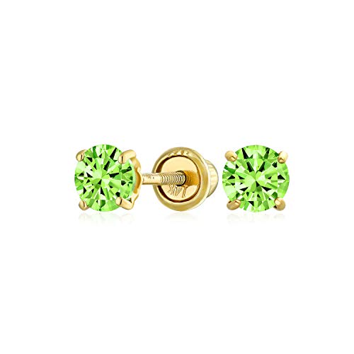 Minimalistischer Cubic Zirkonia Olivgrün Simulierter Peridot Cz Runder Solitär Ohrstecker Echt 14K Gelbgold Schraube Zurück 3Mm von Bling Jewelry