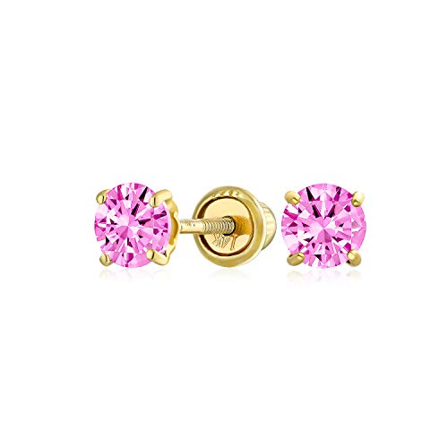 Minimalistischer Winziger Cubic Zirkonia Rosa Simulierter Rosa Topas Cz Runder Solitär Ohrstecker Echte 14K Gelbgold Schraube Zurück 3Mm von Bling Jewelry