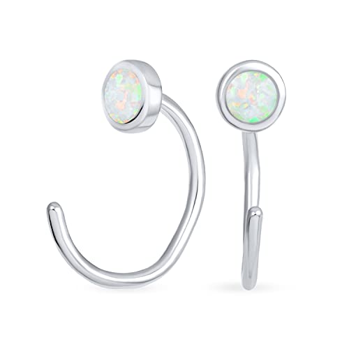 Minimalistische Runde Weißen Edelstein Erstellt Opal Huggie Geometrische Non-Piercing Helix Knorpel Conch Lünette Band Wrap Ohr Manschette Ohrringe Für Frauen Jugendliche .925 Sterling Silber von Bling Jewelry