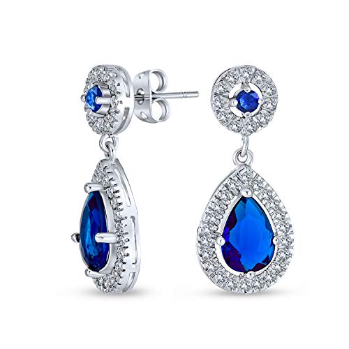 Mode Blaue Cz Halo Tränen Tropfen Ohrringe Für Frauen Für Den Abschlussball Simulierter Saphir Zirkonia Silber Plattiertes Messing von Bling Jewelry