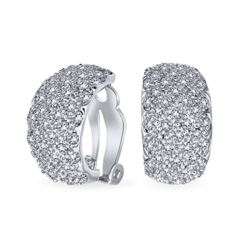 Fashion Bräutigam Pave Encrusted Crystal Wide Halb Dome Clip On Earrings For Freundin Wedding Party Non Pierced Ears Silver Vergoldet von Bling Jewelry