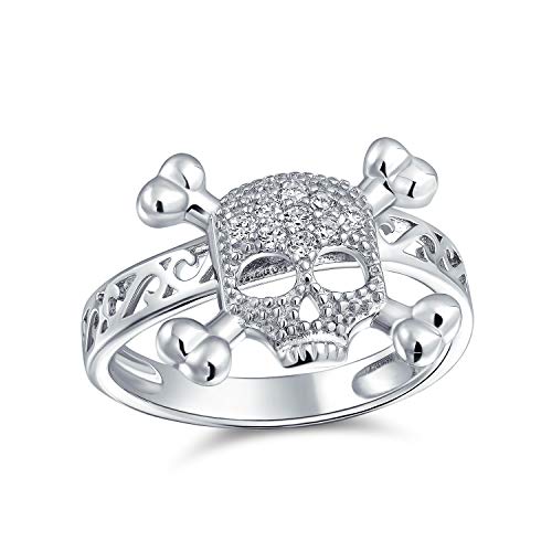 Mode Cz Karibischer Pirat Totenkopf Crossbones Ring Für Teenager Für Frauen Punk Gothic Cubic Zirconia .925 Sterling Silber von Bling Jewelry