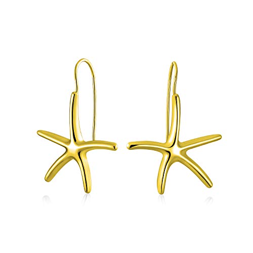 Mode Nautischen Tropischen Strand Großen Seestern Baumeln Drop Threader Ohrringe Für Frauen Fischhaken Draht 14K Vergoldet von Bling Jewelry