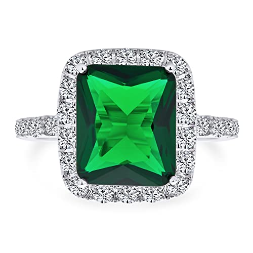 Mode Rechteck Solitär Cubic Zirconia Cz Pave Halo Simuliert Emerald Green Art Deco Stil 10Ct Cocktail Statement Ring Für Frauen Versilbert von Bling Jewelry