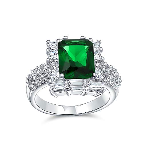 Mode Rechteck Solitär Kubik Zirkonia CZ Pave Simuliertes Smaragdgrün Art Deco Stil 5CT Cocktail Statement Ring Für Frauen Silber Vergoldet von Bling Jewelry