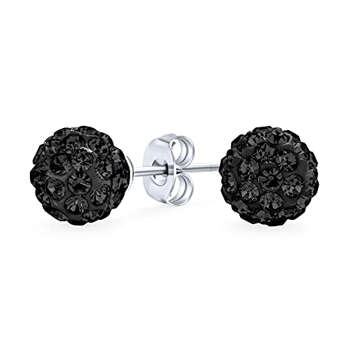 Schwarze Pave-Kristall-Disco-Kugel-Ohrstecker Für Frauen Und Jugendliche - Rund Einfach Grundlegendes Design - .925 Sterling Silber - 8MM von Bling Jewelry