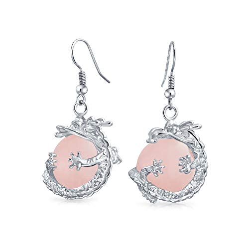 Modische Trendige Rosa Rosenquarz Edelstein Runde Kugel Dangle Wrapped Orb Chinesische Asiatische Drachenohrringe Für Frauen Teenager von Bling Jewelry